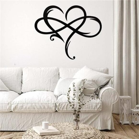 Infinity Heart Wall Decor Unique Metal Steel Plaques Bedroom Ornaments Black - Picture 4 of 7